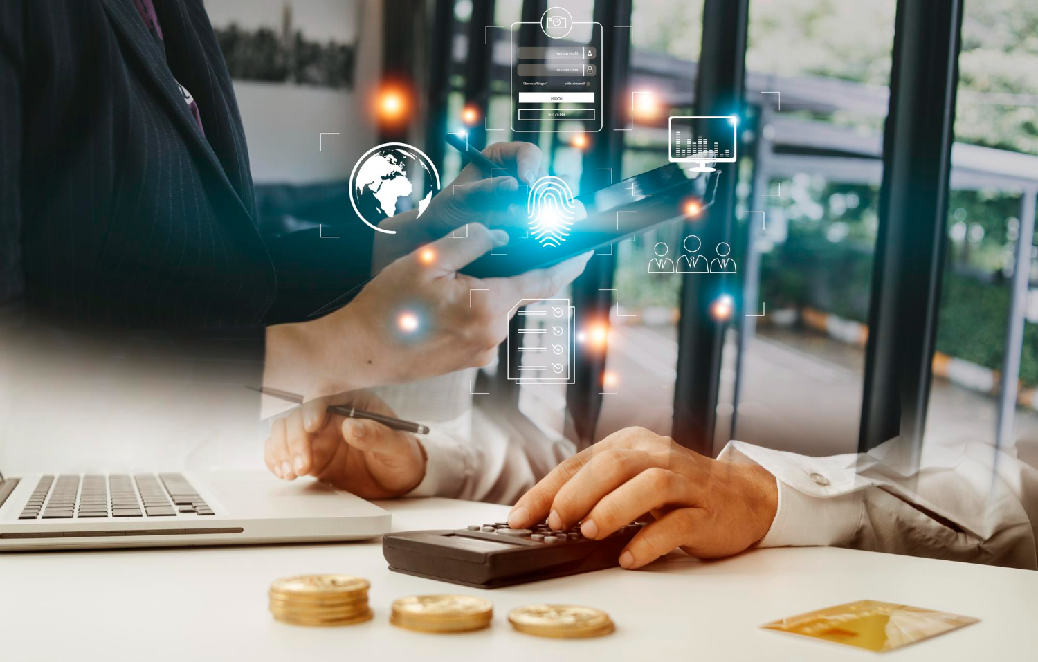 Bank professionals using digital tools during emergency preparedness training