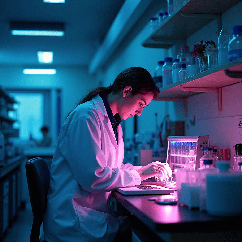 Biotech professional working in laboratory environment during emergency safety training