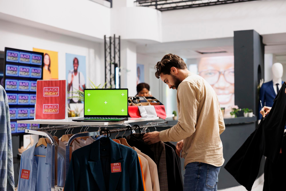 Man browsing clothing during Black Friday sale at retail store | Safety Is A Mindset